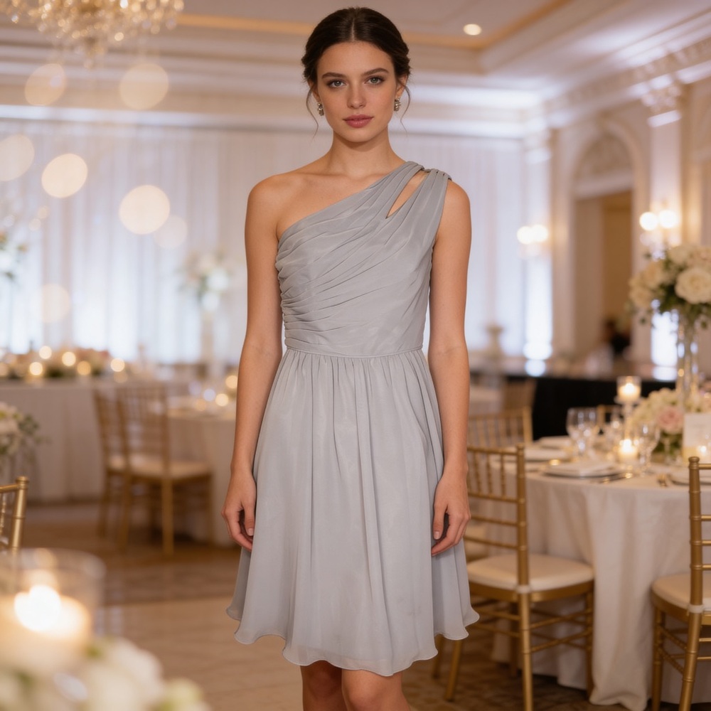 Alfred Angelo Elegant One-Shoulder Gray Dress
